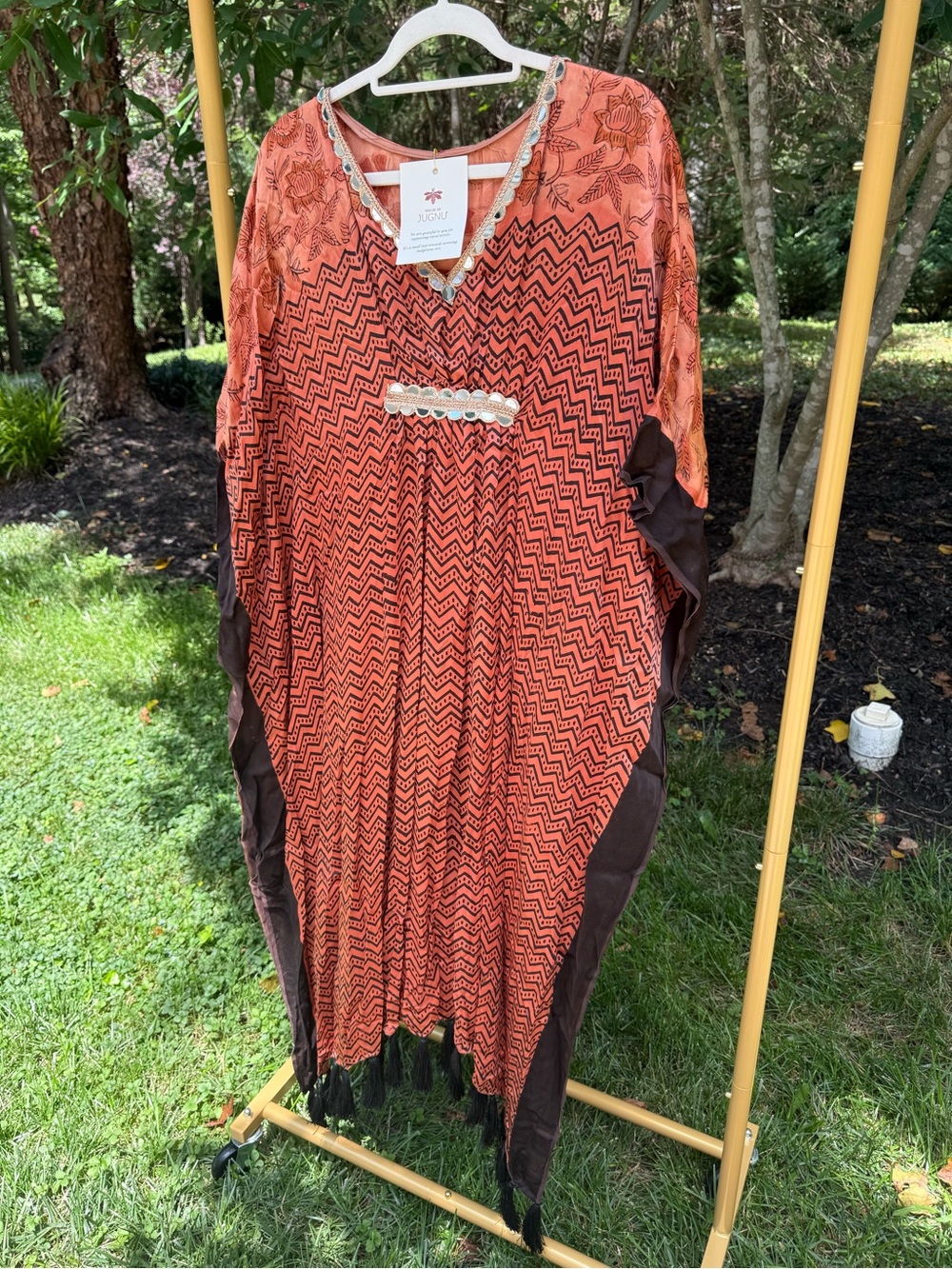 Orange Indian Block Printed Kaftaan